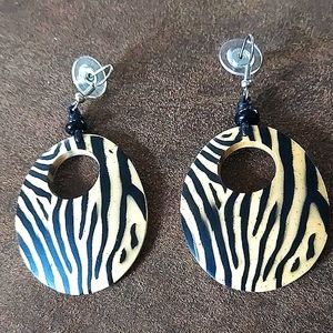 NWT Hand painted Animal Wood Hoops Earrings with Hypoelergenic